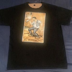 El Borracho Tshirt. Black with Tarot Card design. Size Medium